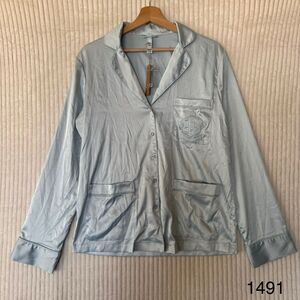 Skims Women's Hotel Shine Long Sleeve Button Up Top Sz XS Frost Blue NWT SoldOut